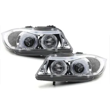 Φανάρια εμπρός BMW E90 (2005-2008) angel eyes - chrome , με λάμπες (Η1) - σετ 2τμχ.