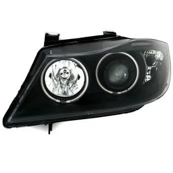 Φανάρια εμπρός BMW E90(2005-2009) angel eyes - μαύρα , με λάμπες (Η1) - σετ 2τμχ.