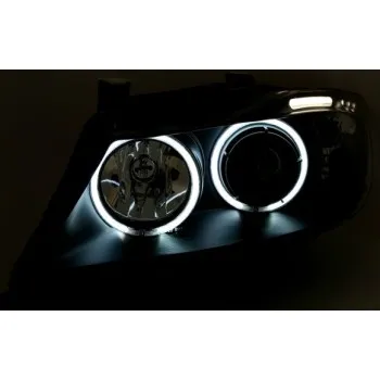 Φανάρια εμπρός BMW E90(2005-2009) angel eyes - μαύρα , με λάμπες (Η1) - σετ 2τμχ.