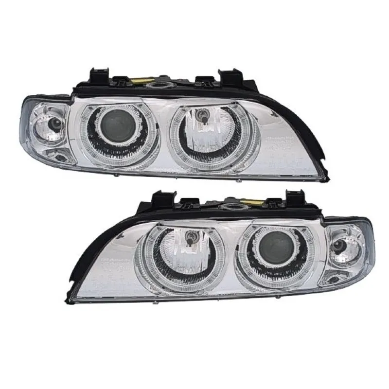 Φανάρια εμπρός BMW E39 (1995-2000) angel eyes - chrome , χωρίς λάμπες (Η7) - σετ 2τμχ.