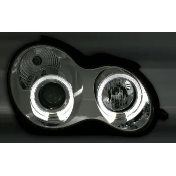 Φανάρια εμπρός Mercedes C-CLASS W203 sedan (2000-2004) - με angel eyes , με λάμπες (Η1) - σετ 2τμχ.