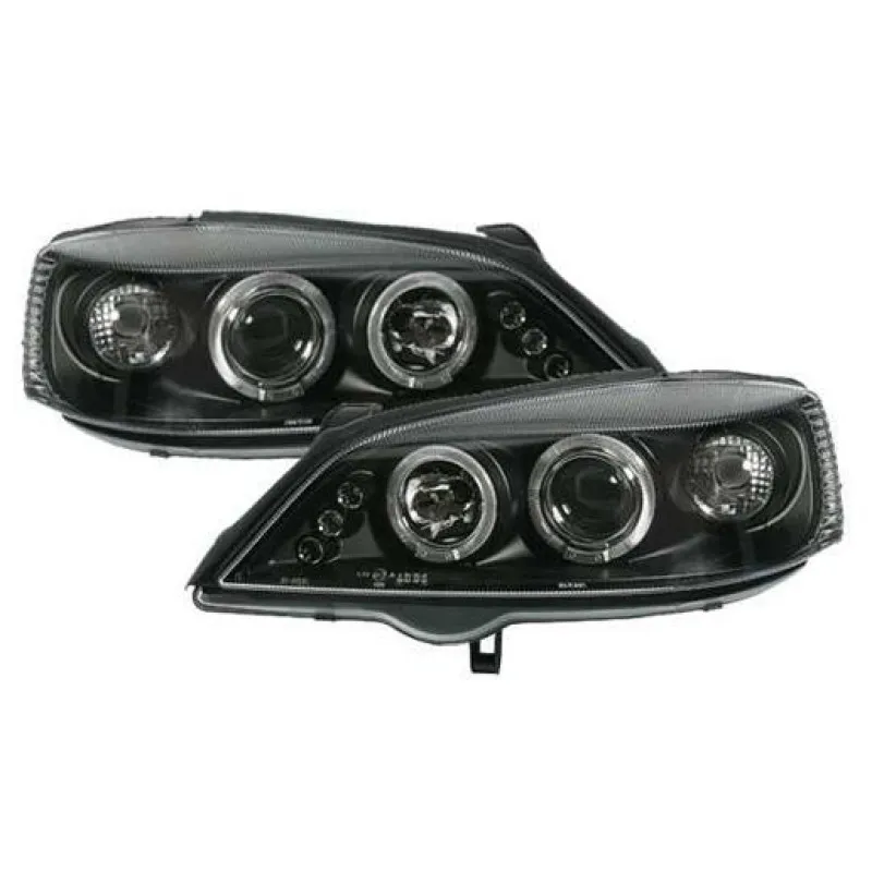 Φανάρια εμπρός Opel Astra G (1998-2004) led angel eyes - CCFL , μαύρα , με λάμπες (Η1) - σετ 2τμχ.