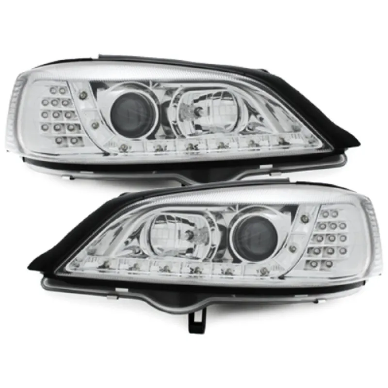 Φανάρια εμπρός Opel Astra G (1998-2004) led - chrome , με λάμπες (Η1) - σετ 2τμχ.