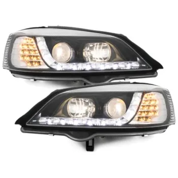 Φανάρια εμπρός Opel Astra G (1998-2004) led με DRL - μαύρα , με λάμπες (Η1) - σετ 2τμχ.