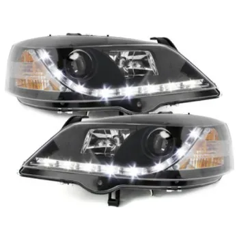 Φανάρια εμπρός Opel Astra G (1998-2004) led με φώτα ημέρας - μαύρα , με λάμπες (Η1) - σετ 2τμχ.
