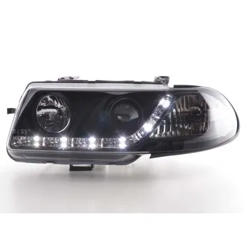 Φανάρια εμπρός Opel Astra F (1991-1994) led - μαύρα , με λάμπες (Η1) - σετ 2τμχ.