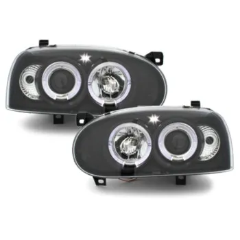 Φανάρια εμπρός Vw Golf ΙΙΙ angel eyes - μαύρα , με λάμπες (Η1) - σετ 2τμχ.