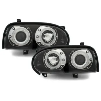 Φανάρια εμπρός Vw Golf ΙΙΙ angel eyes - black , με λάμπες (Η1) - σετ 2τμχ.