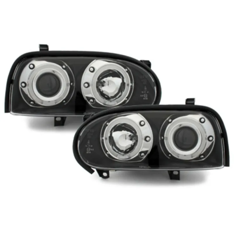 Φανάρια εμπρός Vw Golf ΙΙΙ angel eyes - black , με λάμπες (Η1) - σετ 2τμχ.