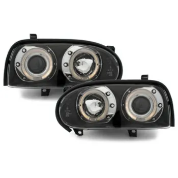 Φανάρια εμπρός Vw Golf ΙΙΙ angel eyes - black , με λάμπες (Η1) - σετ 2τμχ.