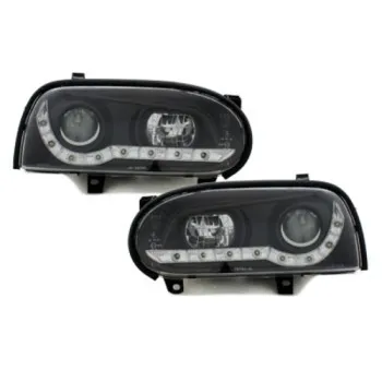 Φανάρια εμπρός Vw Golf ΙΙΙ - μαύρα , με λάμπες (Η1) led - σετ 2τμχ.