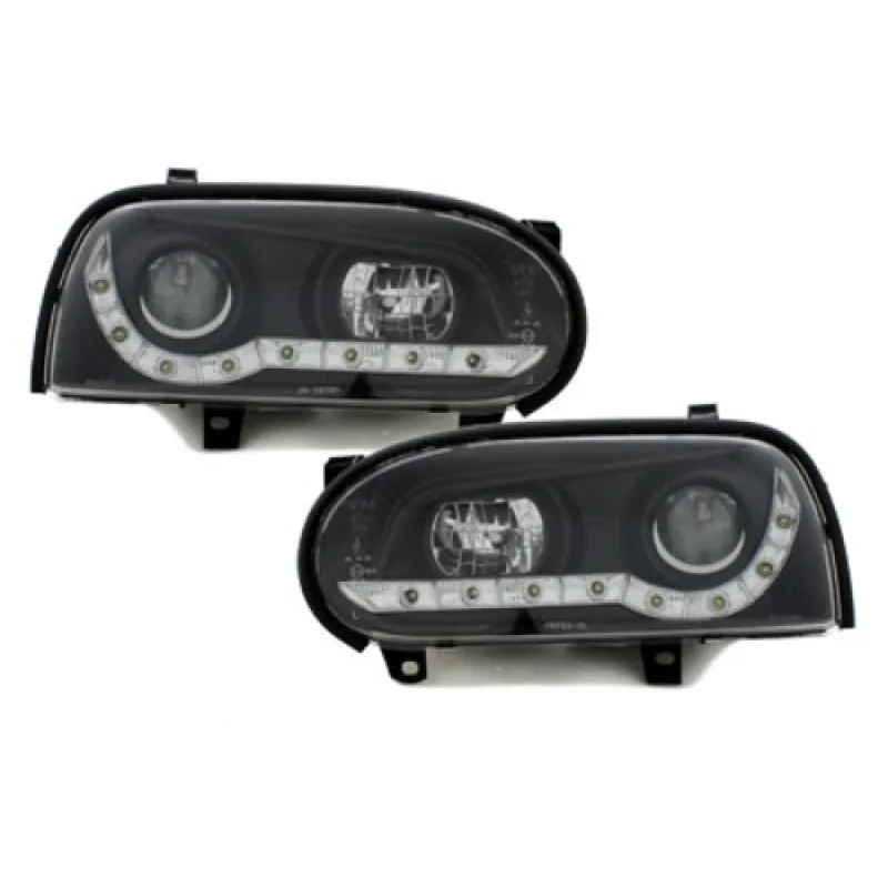 Φανάρια εμπρός Vw Golf ΙΙΙ - μαύρα , με λάμπες (Η1) led - σετ 2τμχ.