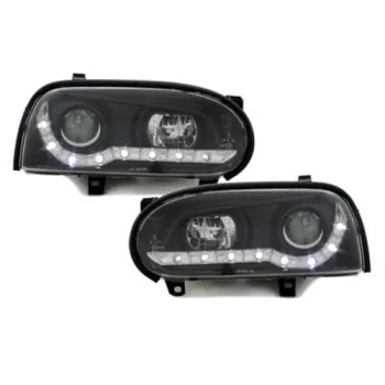 Φανάρια εμπρός Vw Golf ΙΙΙ - μαύρα , με λάμπες (Η1) led - σετ 2τμχ.