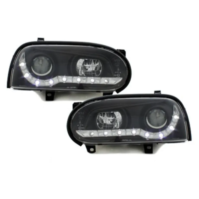 Φανάρια εμπρός Vw Golf ΙΙΙ - μαύρα , με λάμπες (Η1) led - σετ 2τμχ.