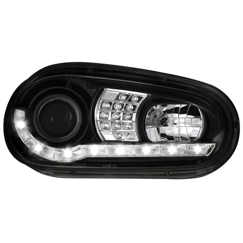 Φανάρια εμπρός Vw Golf IV - black , με λάμπες (Η1) led - σετ 2τμχ.
