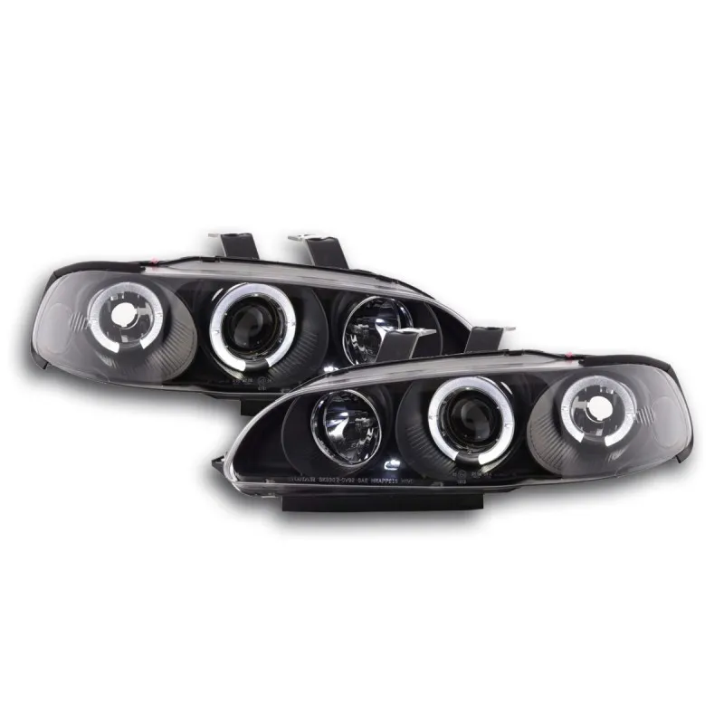 Φανάρια εμπρός Honda Civic sedan (1992-1995) angel eyes - μαύρα , με λάμπες (Η1) - σετ 2τμχ.