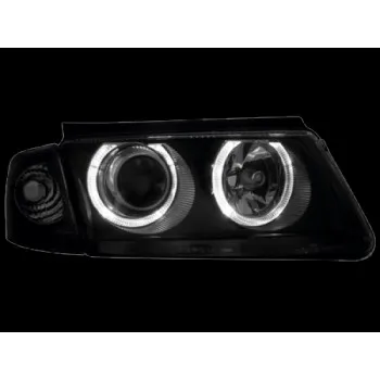 Φανάρια εμπρός Vw Passat 3Β/B5 (1997-2000) angel eyes - μαύρα , χωρίς λάμπες (Η7) - σετ 2τμχ.