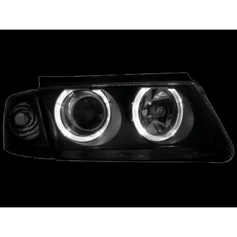 Φανάρια εμπρός Vw Passat 3Β/B5 (1997-2000) angel eyes - μαύρα , χωρίς λάμπες (Η7) - σετ 2τμχ.