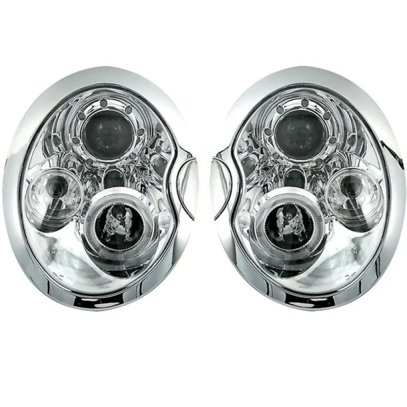 Φανάρια εμπρός Mini Cooper (2002-2004) angel eyes- chrome , με λάμπες (Η1) - σετ 2τμχ.