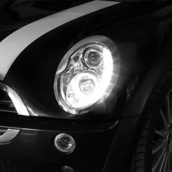 Φανάρια εμπρός Mini cooper (2002-2004) led Dayline - μαύρα , με λάμπες (Η1) - σετ 2τμχ.