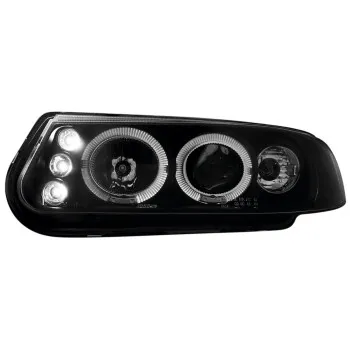 Φανάρια εμπρός Rover 200 (1995-2000) led angel eyes - μαύρα , με λάμπες (Η1) - σετ 2τμχ.