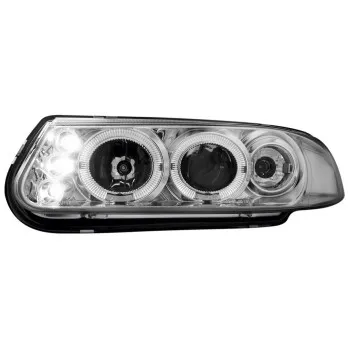 Φανάρια εμπρός Rover 200 (1995-2000)  led angel eyes - chrome , με λάμπες (Η1) - σετ 2τμχ.