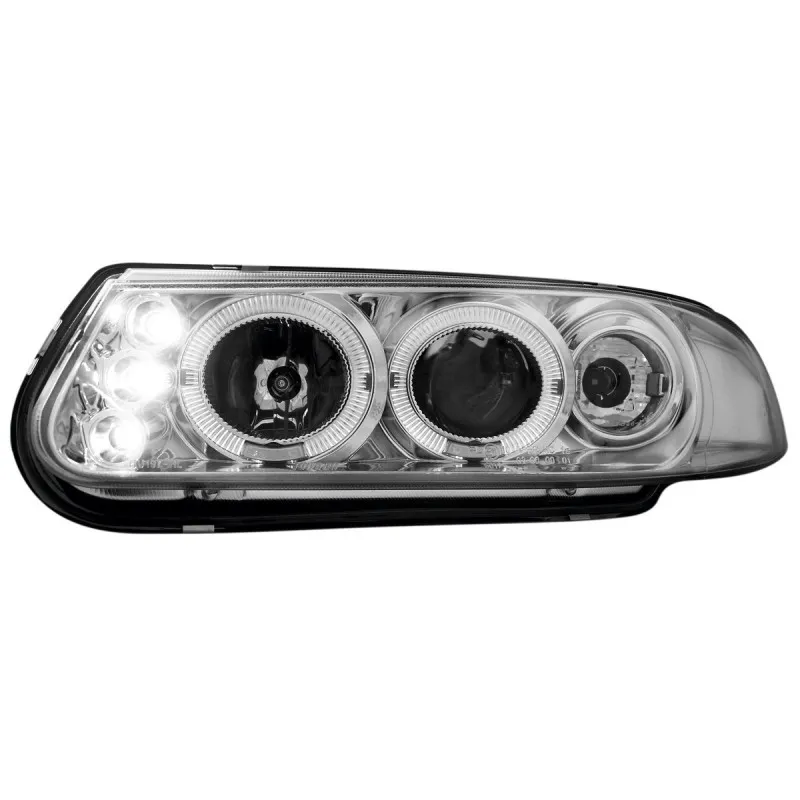 Φανάρια εμπρός Rover 200 (1995-2000)  led angel eyes - chrome , με λάμπες (Η1) - σετ 2τμχ.