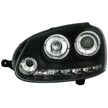 Φανάρια εμπρός Vw Golf 5 angel eyes, μαύρα , με λάμπες (Η1) - σετ 2τμχ.