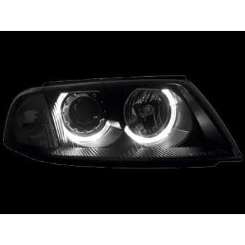 Φανάρια εμπρός Vw Passat B5.5 (2001-2005) angel eyes - μαύρα , χωρίς λάμπες (Η7) - σετ 2τμχ.