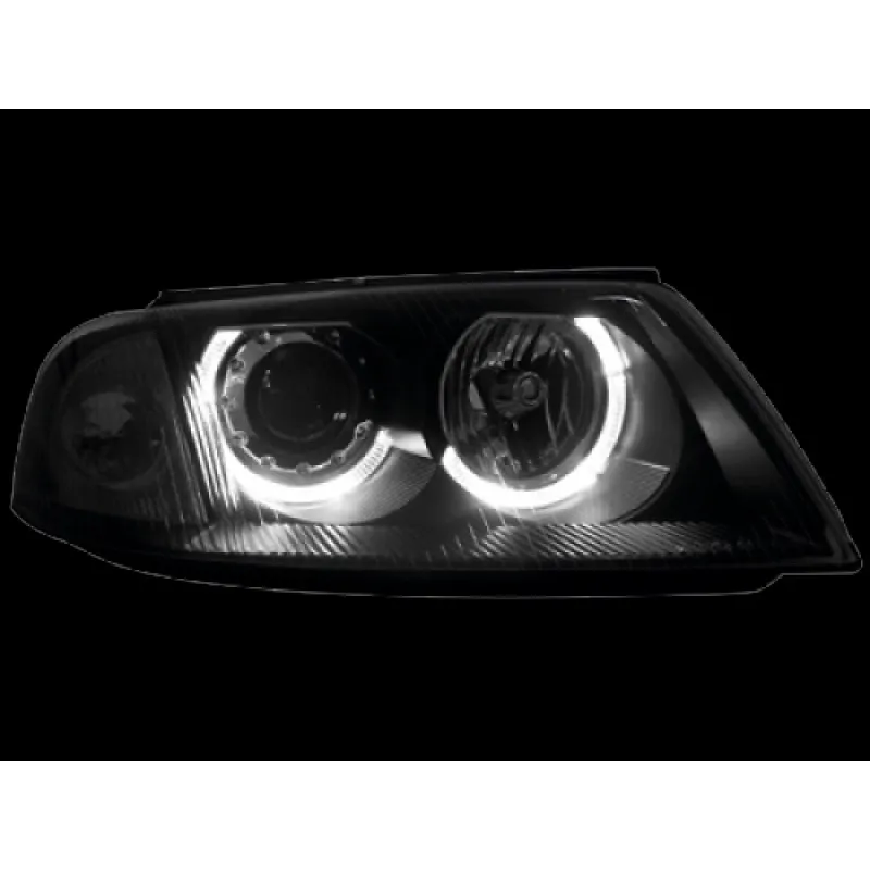 Φανάρια εμπρός Vw Passat B5.5 (2001-2005) angel eyes - μαύρα , χωρίς λάμπες (Η7) - σετ 2τμχ.