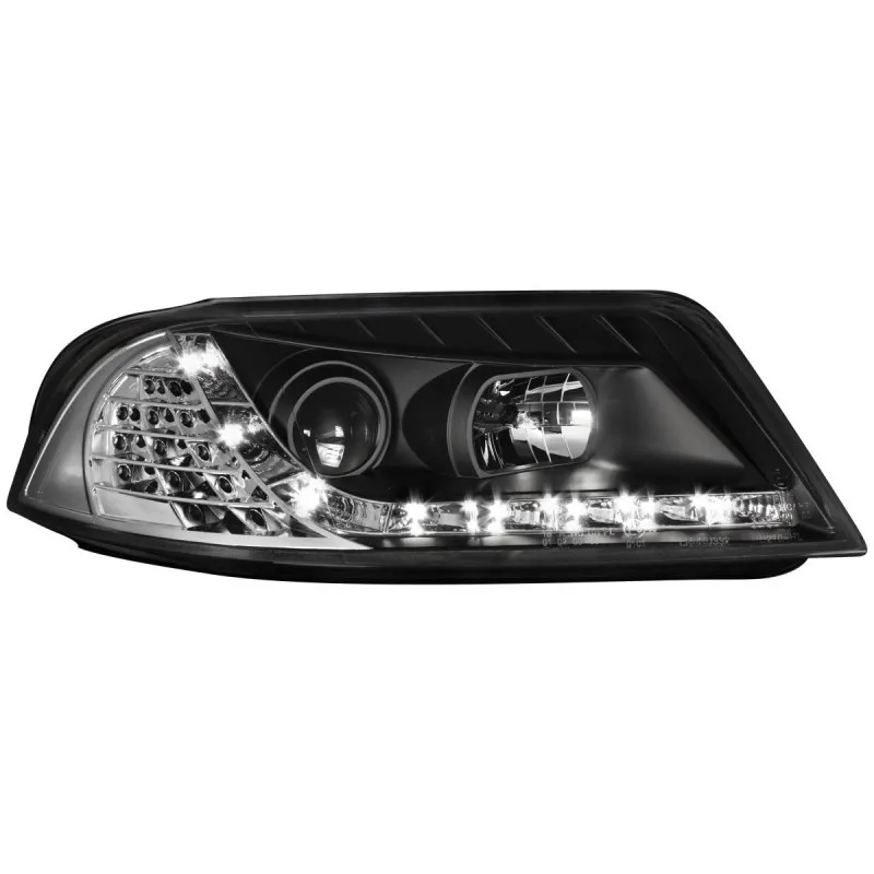 Φανάρια εμπρός Vw Passat B5.5 (2001-2005) led dayline - μαύρα , με λάμπες (Η1) - σετ 2τμχ.