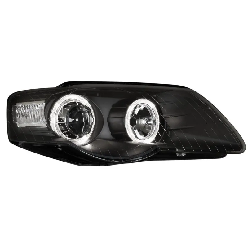 Φανάρια εμπρός Vw Passat B6 / 3C (2005-2010) angel eyes - μαύρα , χωρίς λάμπες (Η7) - σετ 2τμχ.