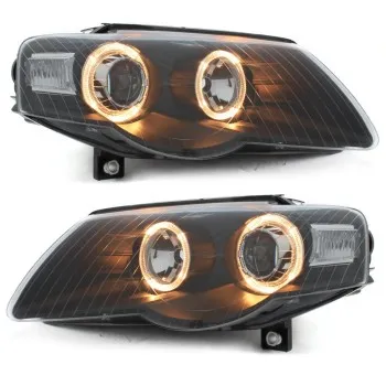 Φανάρια εμπρός Vw Passat B6 / 3C (2005-2010) angel eyes - μαύρα , χωρίς λάμπες (Η7) - σετ 2τμχ.