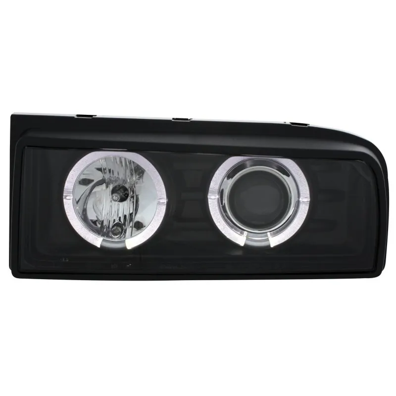 Φανάρια εμπρός Vw Corrado angel eyes - μαύρα , με λάμπες (Η1) - σετ 2τμχ.