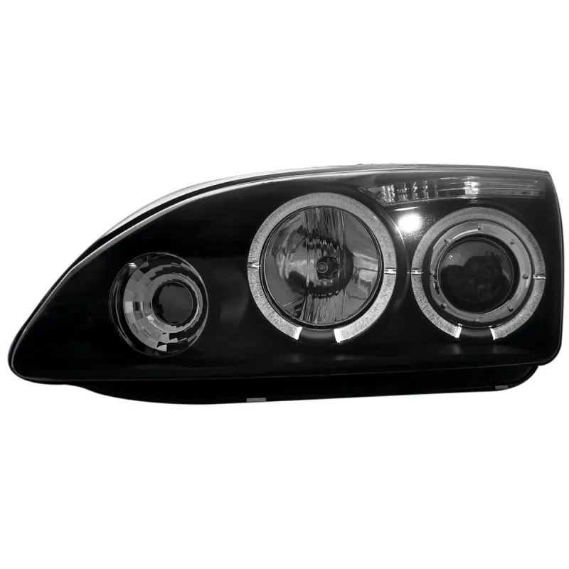 Φανάρια εμπρός Ford Focus (2005-2008) angel eyes - μαύρα , με λάμπες (Η1) - σετ 2τμχ.