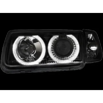Φανάρια εμπρός Vw Polo 6N (1994-1999) angel eyes - μαύρα , χωρίς λάμπες (Η7) - σετ 2τμχ.