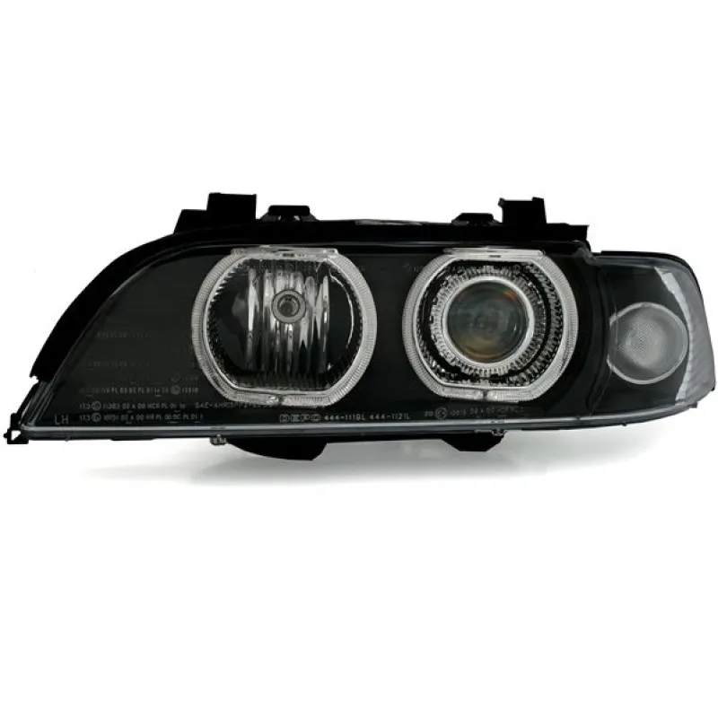 Φανάρια εμπρός BMW E39 (1995-2000) angel eyes με led δαχτυλίδια - μαύρα , με λάμπες (Η7) - σετ 2τμχ.