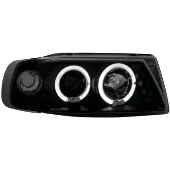Φανάρια εμπρός Seat ibiza 6K (1993-2000) angel eyes - μαύρα , με λάμπες (Η1) - σετ 2τμχ.