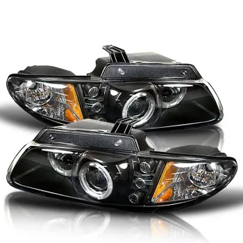Φανάρια εμπρός Chrysler Voyager (1996-2002) angel eyes με led - μαύρα , με λάμπες (Η1) - σετ 2τμχ.