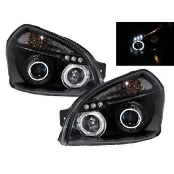 Φανάρια εμπρός Hyundai Tucson (2004-2010) angel eyes - μαύρα , με λάμπες (Η1) - σετ 2τμχ.
