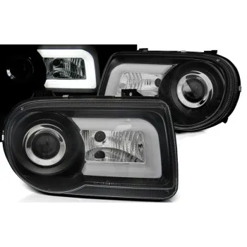 Φανάρια εμπρός Chrysler 300C (2004-2008) με led - μαύρα , με λάμπες (Η1) - σετ 2τμχ.
