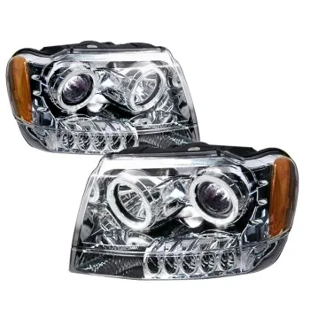 Φανάρια εμπρός Jeep Grand Cherokee (1999-2005) angel eyes - chrome , χωρίς λάμπες (Η7) - σετ 2τμχ.