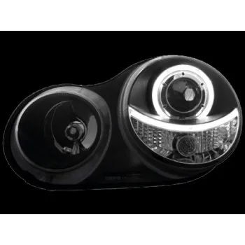 Φανάρια εμπρός Vw Polo 9N (2001-2005) angel eyes - μαύρα , χωρίς λάμπες (Η7) - σετ 2τμχ.
