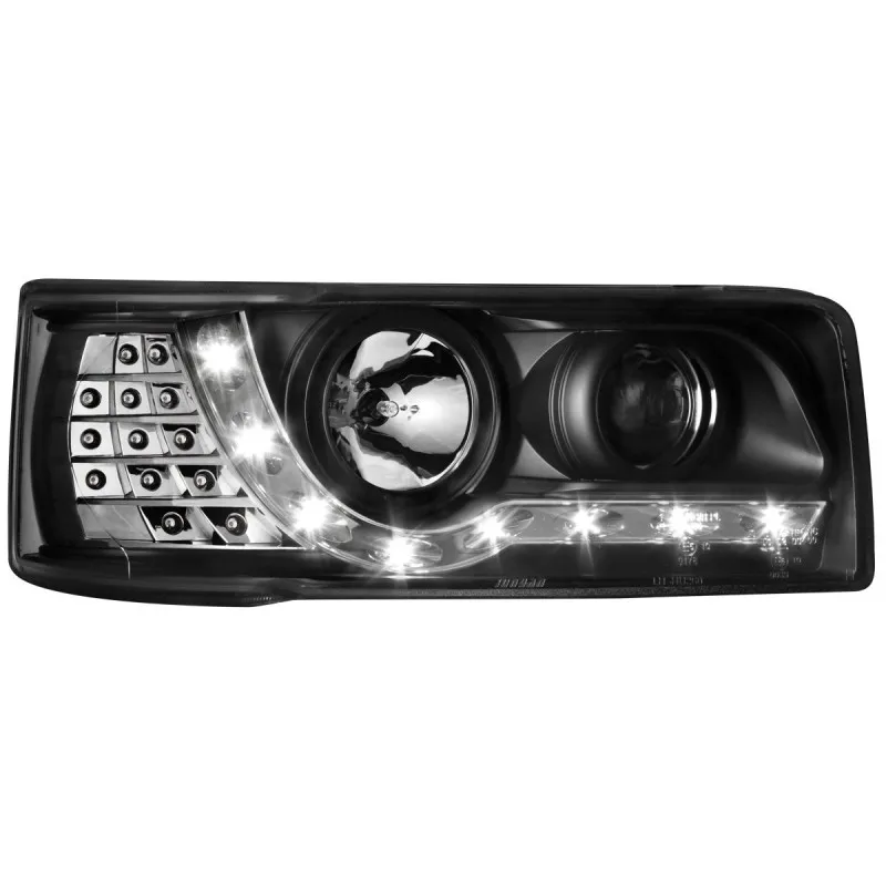Φανάρια εμπρός Vw Transporter T4 (1990-2003) led , μαύρα , με λάμπες (Η1) - σετ 2τμχ.