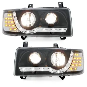 Φανάρια εμπρός Vw Transporter T4 (1990-2003) led , μαύρα , με λάμπες (Η1) - σετ 2τμχ.