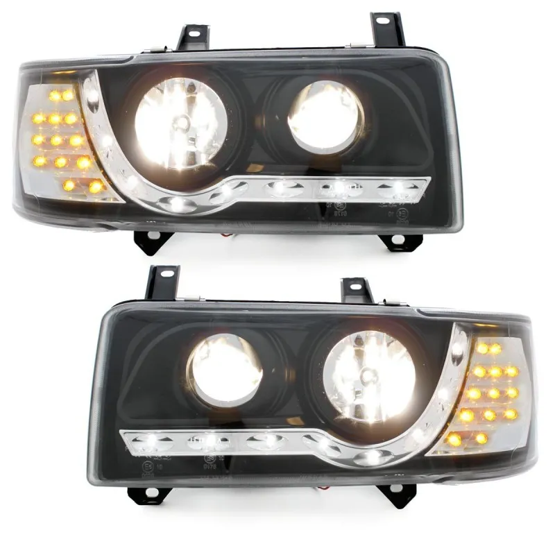Φανάρια εμπρός Vw Transporter T4 (1990-2003) led , μαύρα , με λάμπες (Η1) - σετ 2τμχ.