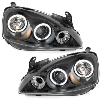 Φανάρια εμπρός Opel Corsa C (2001-2006) angel eyes - μαύρα , χωρίς λάμπες (Η1) - σετ 2τμχ.