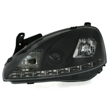 Φανάρια εμπρός Opel Corsa C (2001-2006) led - μαύρα , με λάμπες (Η1) - σετ 2τμχ.