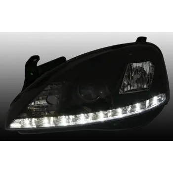Φανάρια εμπρός Opel Corsa C (2001-2006) led - μαύρα , με λάμπες (Η1) - σετ 2τμχ.