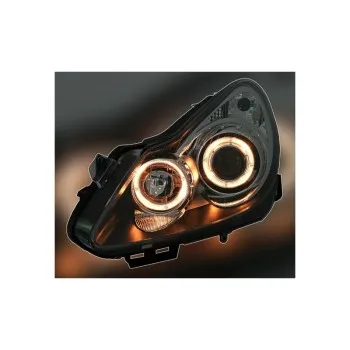 Φανάρια εμπρός Opel Corsa D (2006-2010) angel eyes - μαύρα , χωρίς λάμπες (Η7) - σετ 2τμχ.